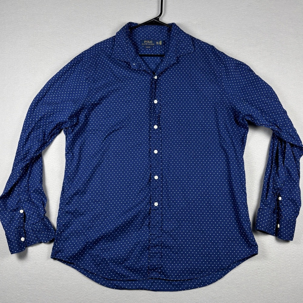 Polo Ralph Lauren Slim Fit Button Down Shirt Polka Dot XXL Blue White